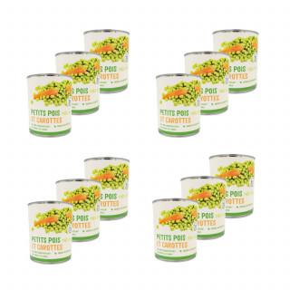 Lot 12x Petits pois très fins et carottes - Conserve 800g