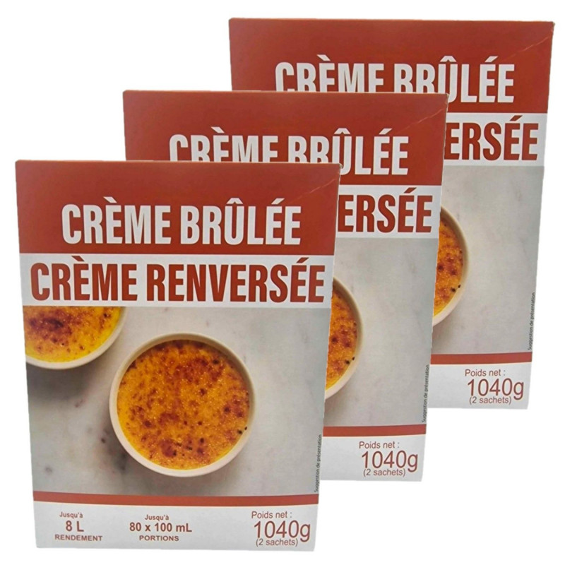 Lot 3x Préparation pour crème brulée ou crème renversée - 2 paquets de 520g - Boîte 1,04kg
