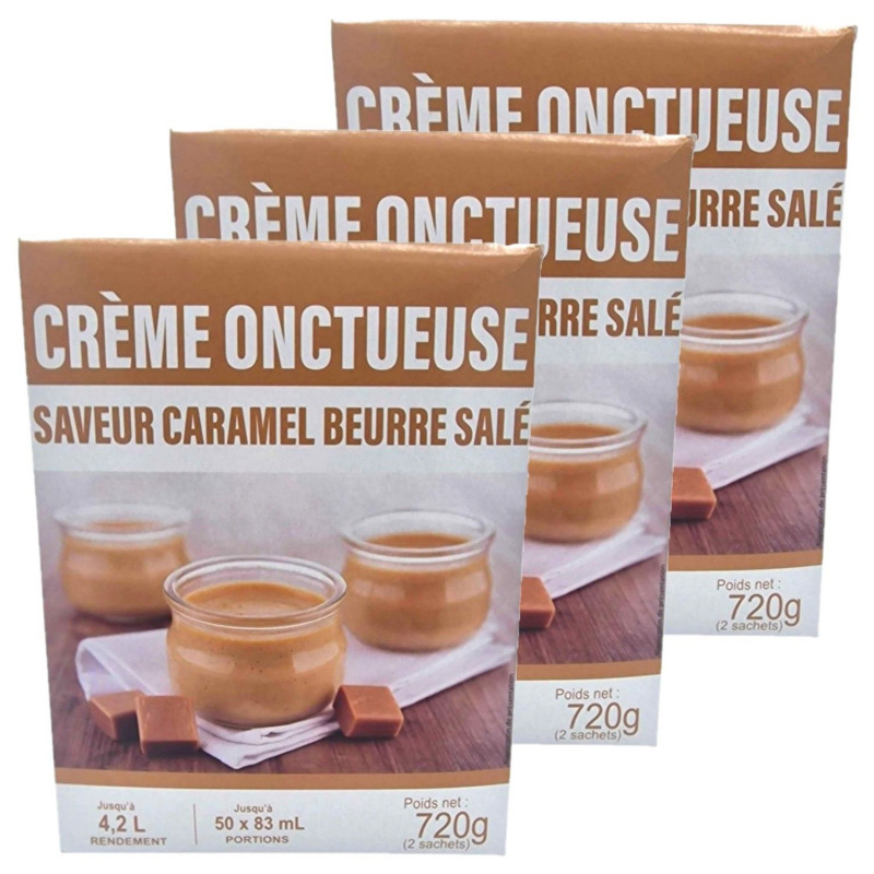 Lot 3x Préparation pour crème saveur caramel beurre salé - 2 paquets de 360g - Boîte 720g