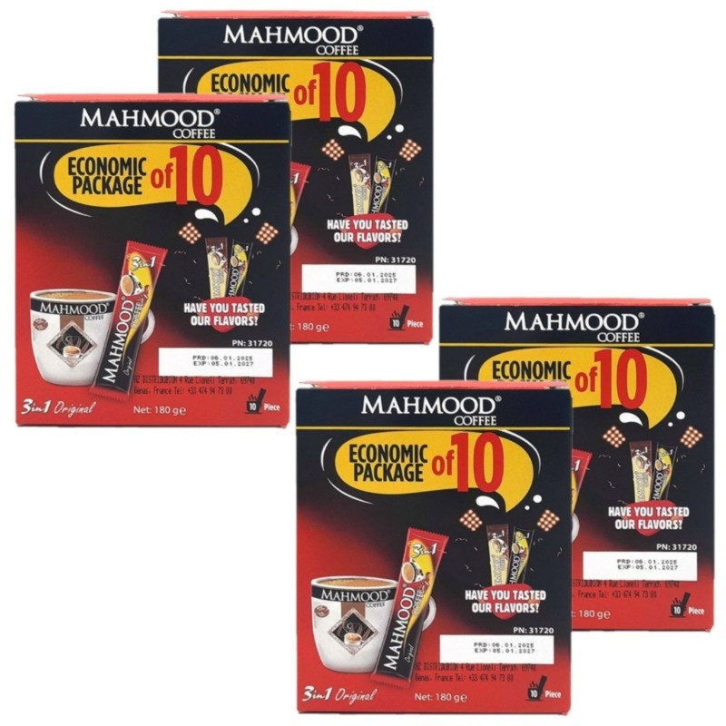 Lot 4x Café soluble 3 in 1 - 10 dosettes de 18g - Boîte 180g