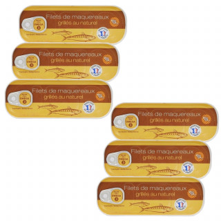 Lot 6x Filets de maquereaux grillés au naturel - Conserve 120g