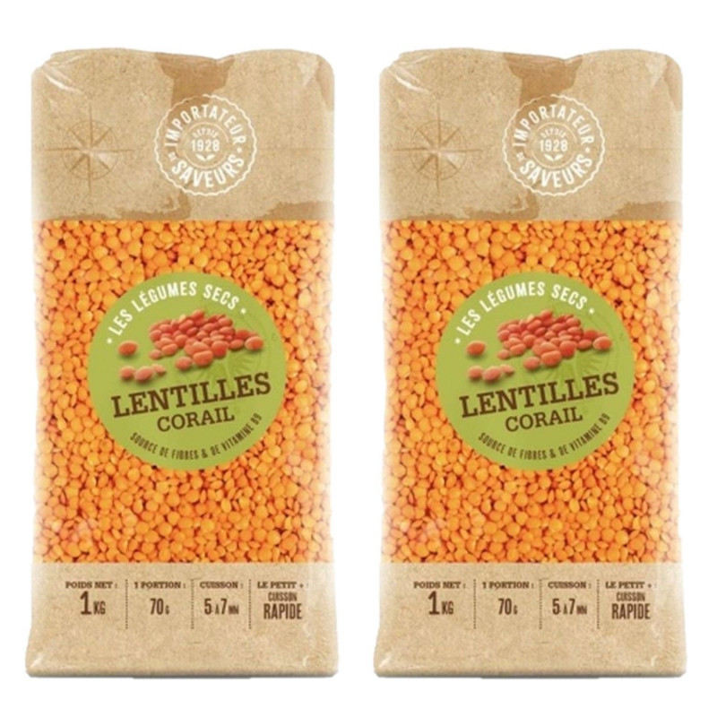 Lot 2x Lentilles corail - Paquet 1kg