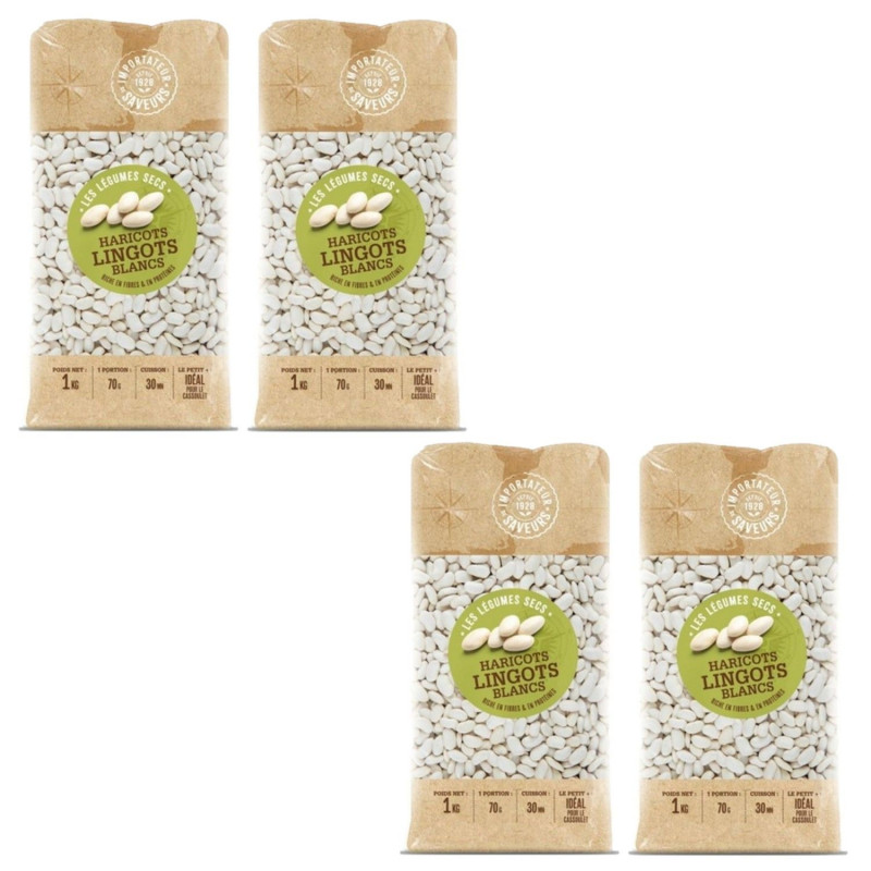 Lot 4x Haricots lingot blancs - Paquet 1kg