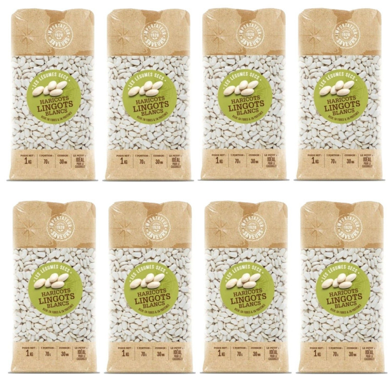 Lot 8x Haricots lingot blancs - Paquet 1kg