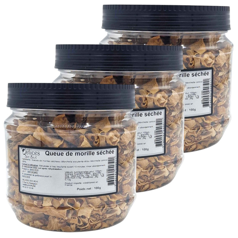 Lot 3x Queues de morilles séchées - Pot 100g