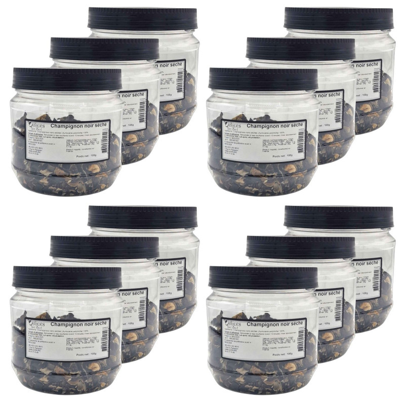 Lot 12x Champignons noirs séchés - Pot 100g