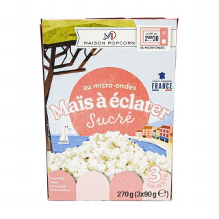 Lot 2x Popcorn sucré au micro-ondes - 3 sachets - Boîte 270g