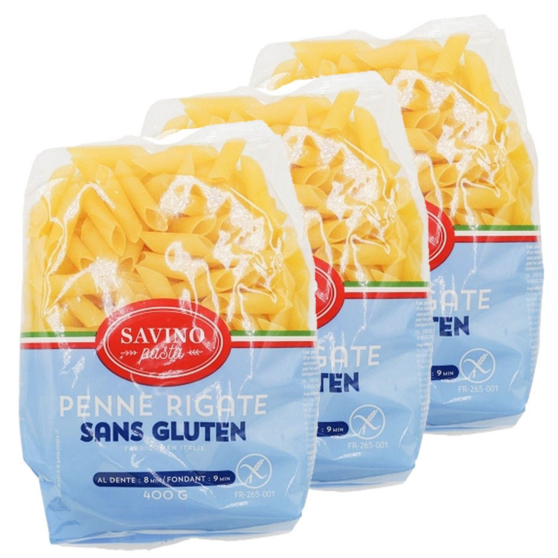 Lot 3x Pâtes Penne rigate - Sans gluten - Paquet 400g