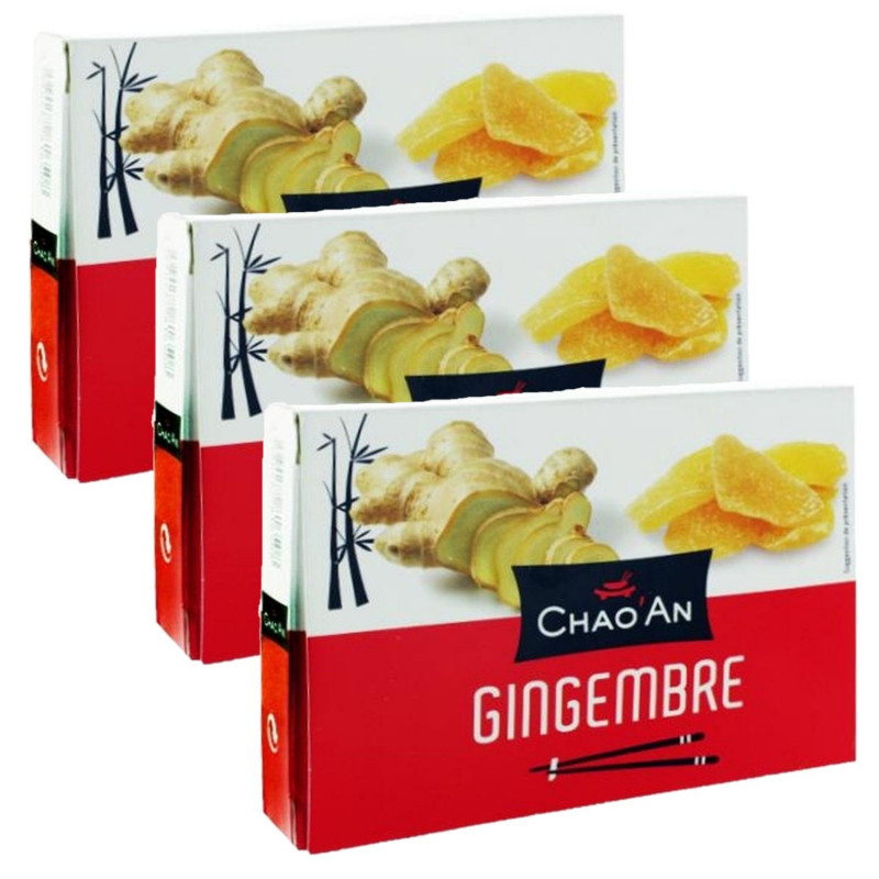 Lot 3x Gingembre déshydraté cristallisé sucré - Boîte 125g