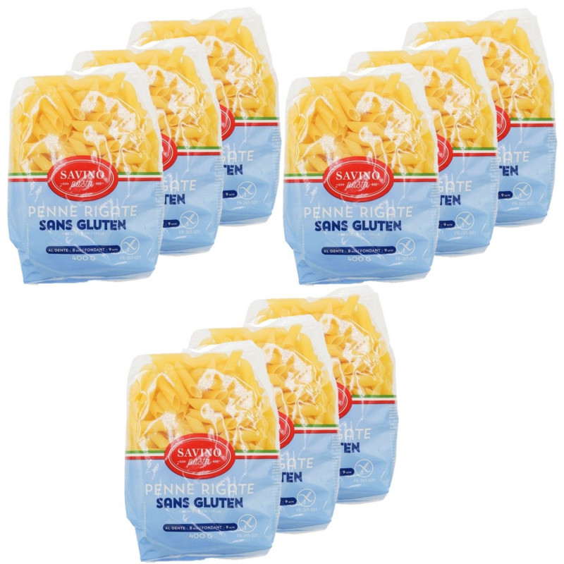 Lot 9x Pâtes Penne rigate - Sans gluten - Paquet 400g