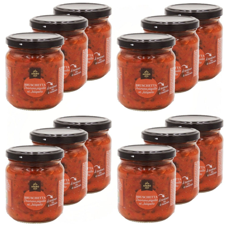 Lot 12x Bruschetta poivrons piquillo et jalapeño - Bocal 190g