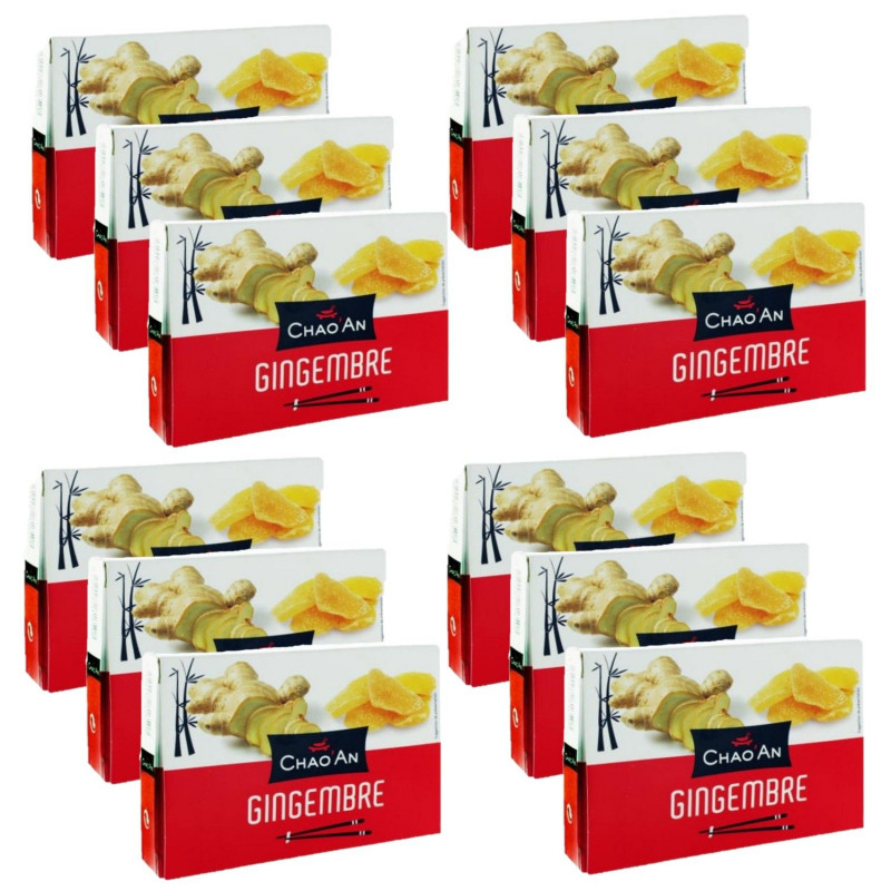Lot 12x Gingembre déshydraté cristallisé sucré - Boîte 125g