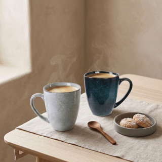2 Mugs design Au gré du temps - 300 ml - Gris et bleu