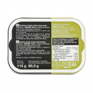 Sardines à l'huile d'olive extra vierge - Conserve 115g