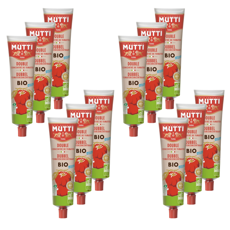 Lot 12x Double concentré de tomates Bio - sans sel ajouté - Tube 185g