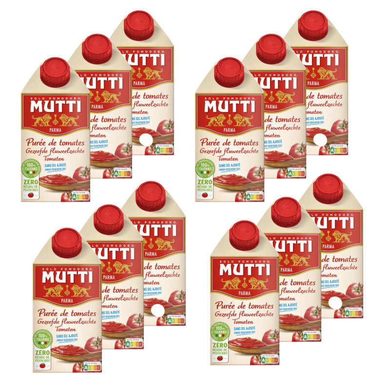 Lot 12x Purée de tomates - Zéro résidu de pesticides - Brique 500g