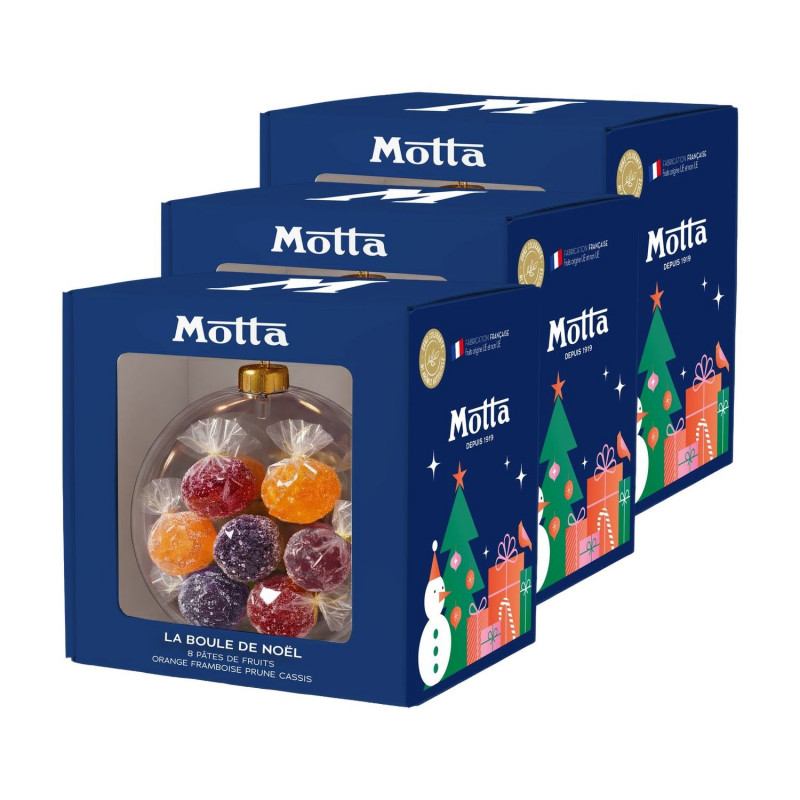 Lot 3x Boule de Noël gourmande avec pâtes de fruits - Boîte 80g