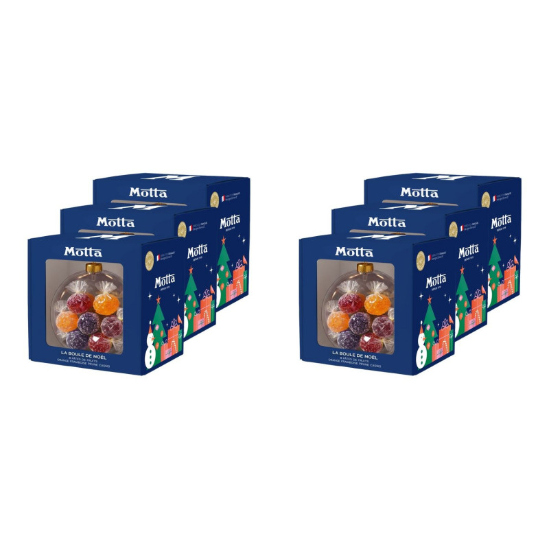 Lot 6x Boule de Noël gourmande avec pâtes de fruits - Boîte 80g