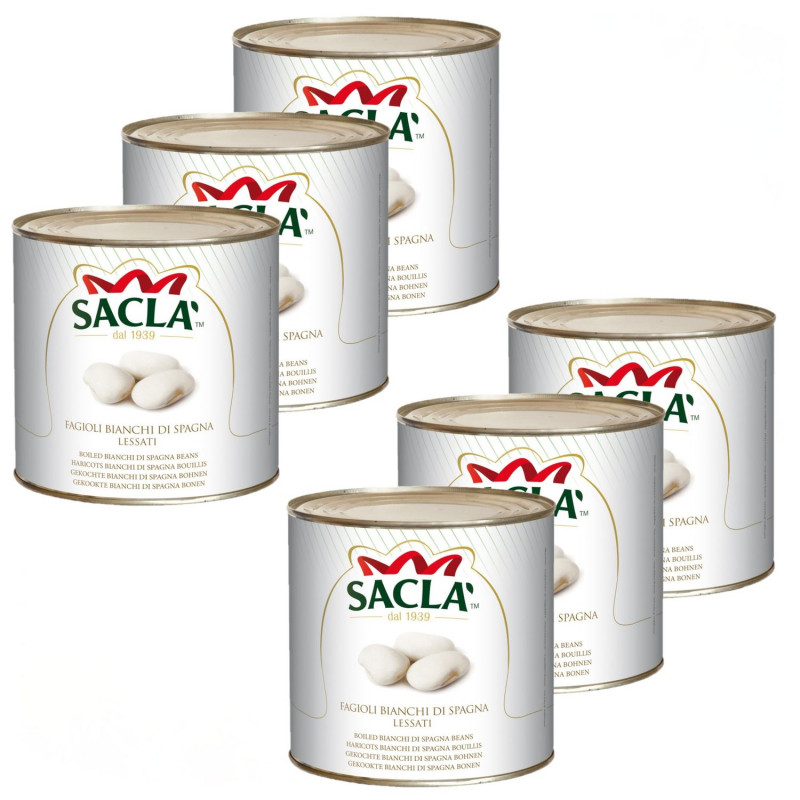Lot 6x Haricots blancs d'Espagne au naturel - Conserve 2,5kg
