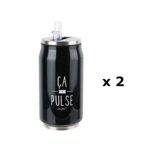 2 Canettes avec paille intégrée - 28 cl - Ca pulse ou pas - Noir