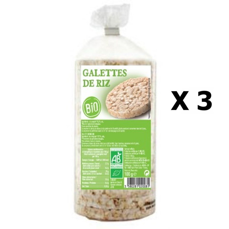 Lot 3x Galettes de riz complet BIO - Agidra - paquet 100g