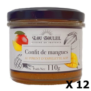 Lot 12x Confit de mangues au Piment d'Espelette AOP - Lou soleil - pot 110g
