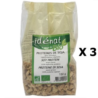 Lot 3x Protéines de soja gros morceaux BIO 100% protéines végétales - Idénat - paquet 150g