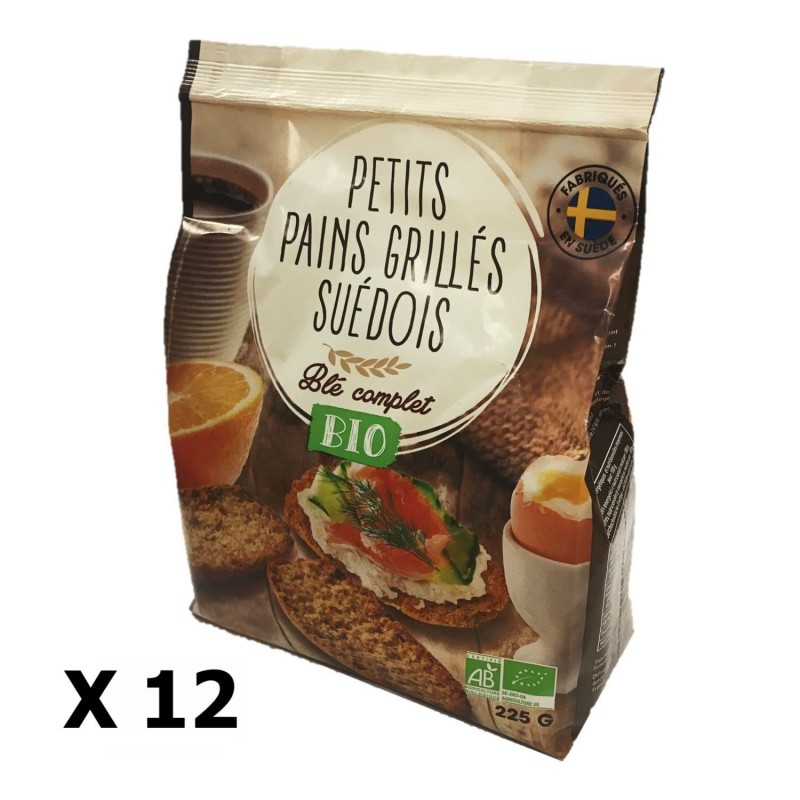 Lot 12x Petits pains grillés suédois blé complet BIO - paquet 225g