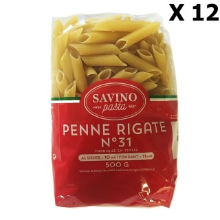 Lot 12x Pâtes Penne Rigate n°31 - Savino Pasta - paquet 500g