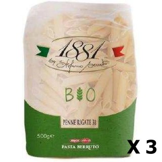 Lot 3x Pâtes italiennes Penne rigate BIO - 1881 Pasta Berruto -  paquet 500g