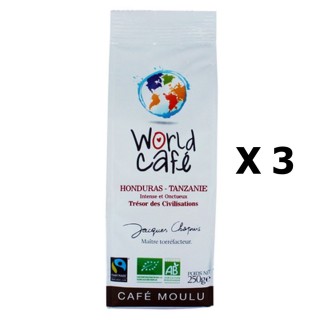Lot 3x Café moulu BIO Honduras / Tanzanie - World Café Jacques Chapuis - paquet 250g