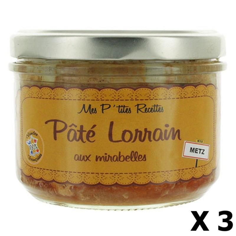 Lot 3x Pâté Lorrain aux mirabelles  - Fabriqué en France - Mes P'tites Recettes - pot 220g