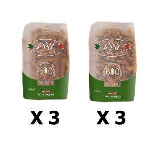Lot 6x500g - Pâtes Bio italienne blé complet Penne & Fusilli - 1881 Pasta Berruto