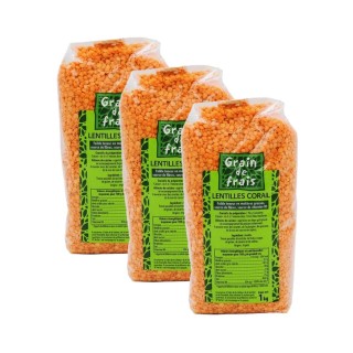 Lot 3x Lentille corail - Grain de Frais - paquet 1kg