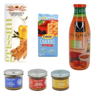 Assortiment spécial apéro : tartinables, gaspacho, crackers