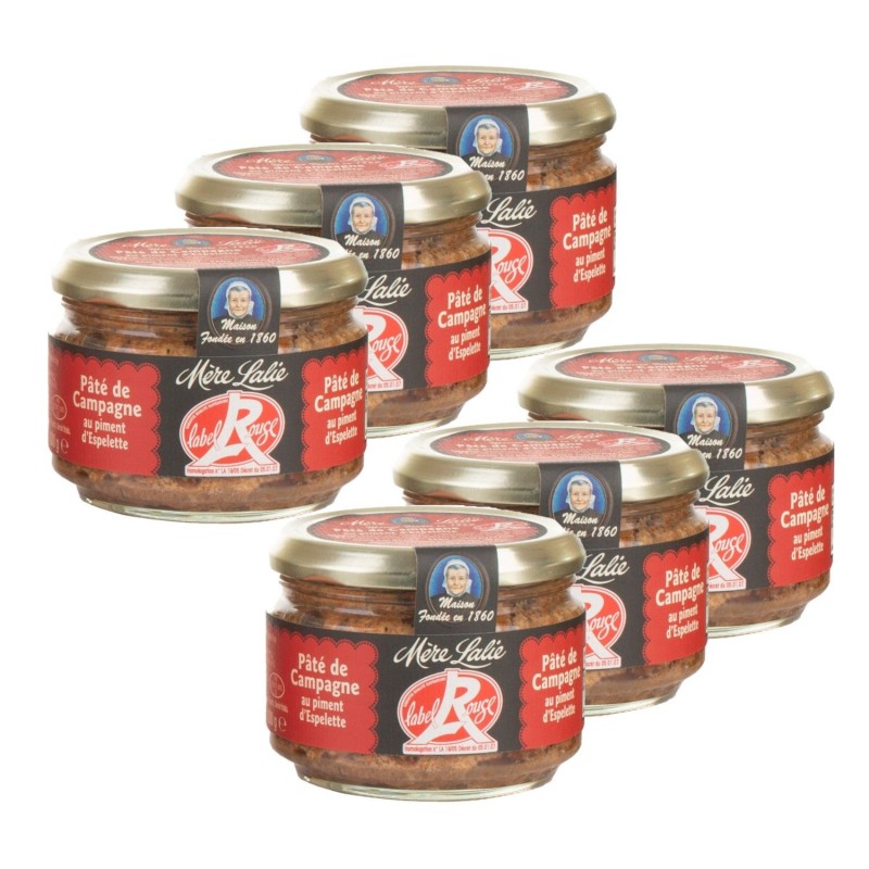 Lot 6x Pâté de campagne au piment d’Espelette - Label Rouge - Pot 180g