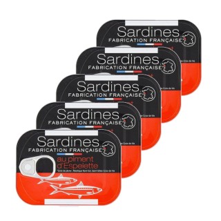 Lot 5x Sardines au piment d'Espelette - Conserve 115g