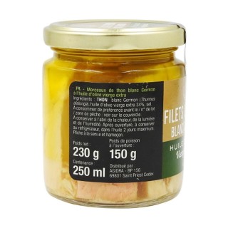 Filets thon blanc Germon huile d'olive V.E. - Pot 230g