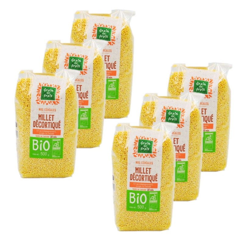 Lot 6x Millet décortiqué BIO - Grain de Frais - paquet 500g